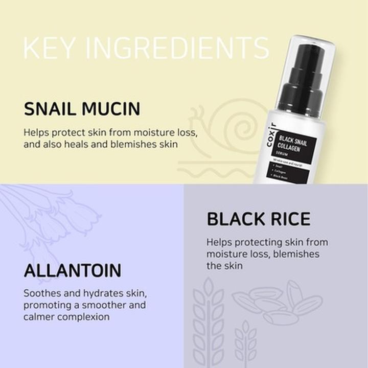 Image du produit Coxir Black Snail Collagen Serum 50ml 1.69 fl.oz - Haricots noirs, Collagène, Mucine d'escargot - (50 ml)