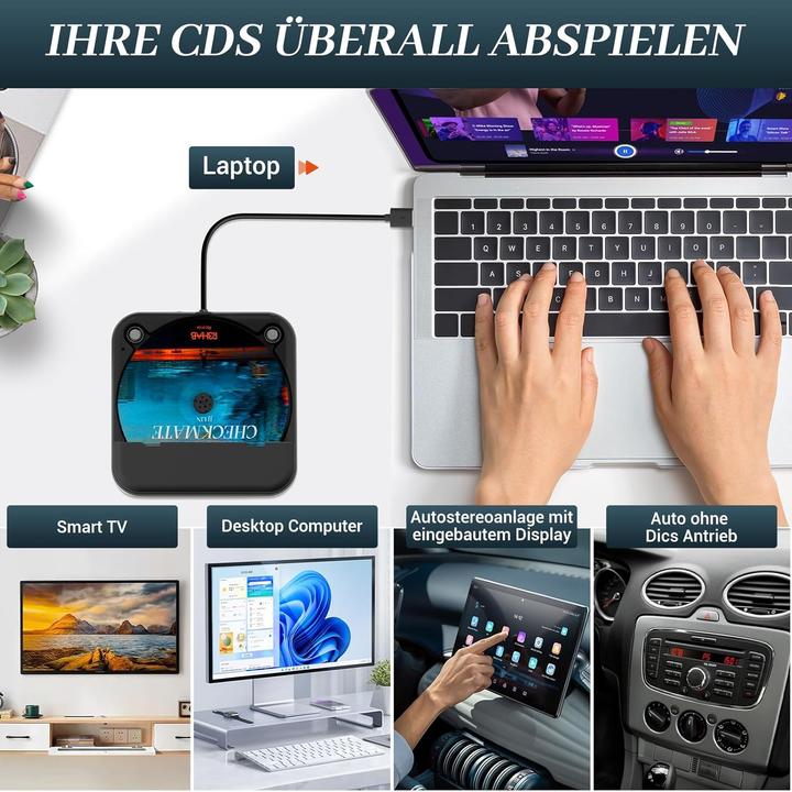 Image du produit Dislind Externer Auto CD-Player mit USB/AUX-Anschluss