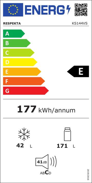 Energy Label Respekta Bento KS144VS, fridge-freezer combination, black (42 l)