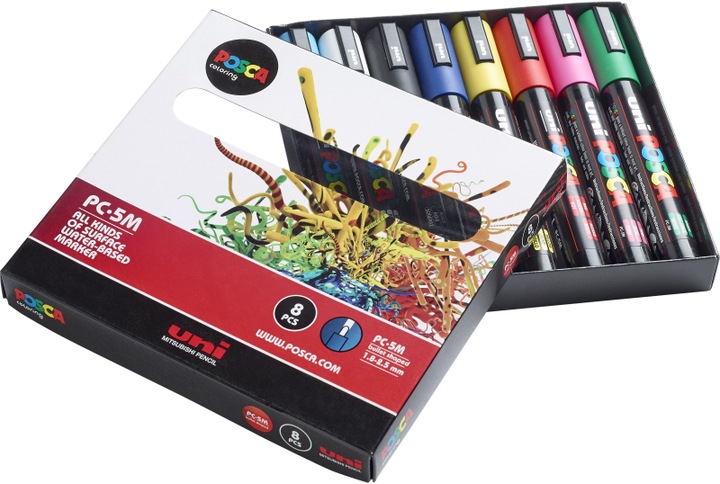 Immagine prodotto Posca Marchio PC-5M a punta tonda (Colori di base, 2.50 mm, 8 x)