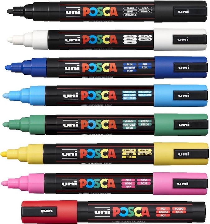 Immagine prodotto Posca Marchio PC-5M a punta tonda (Colori di base, 2.50 mm, 8 x)