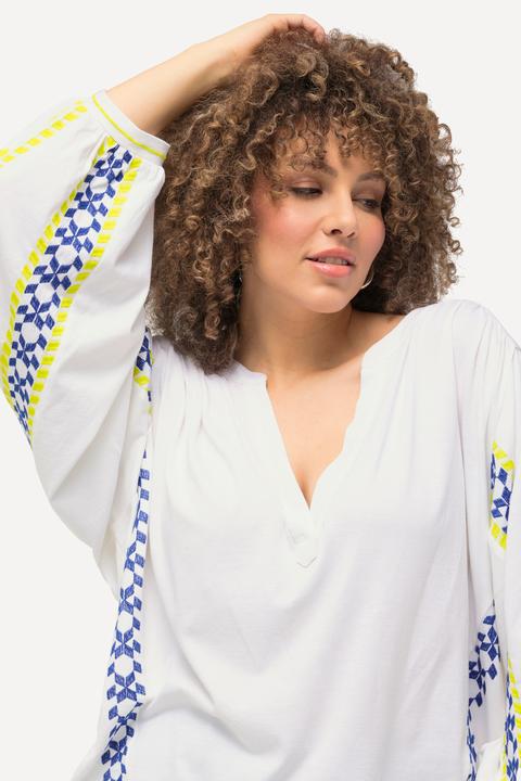 Actual product image Ulla Popken Stripe Detail Long Sleeve Linen Blend Blouse (54)