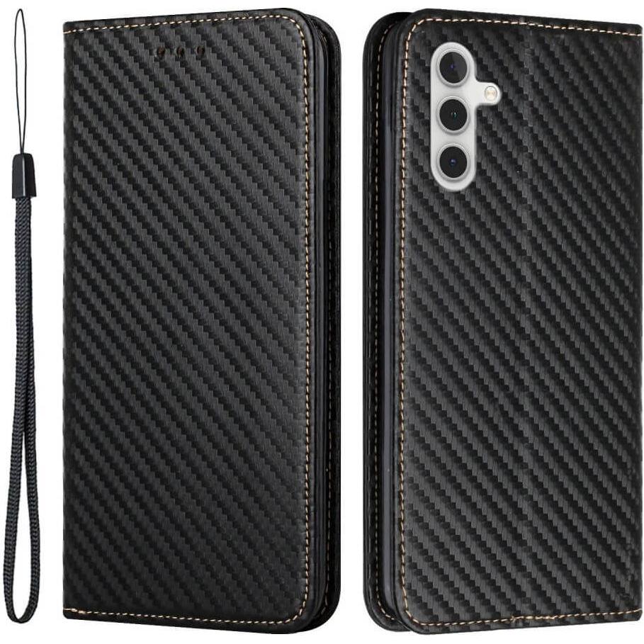 Thumbnail - Cover-Discount Galaxy A34 - Carbon Look Flip Case Hülle schwarz (Samsung Galaxy A34 5G), Smartphone Hülle, Schwarz