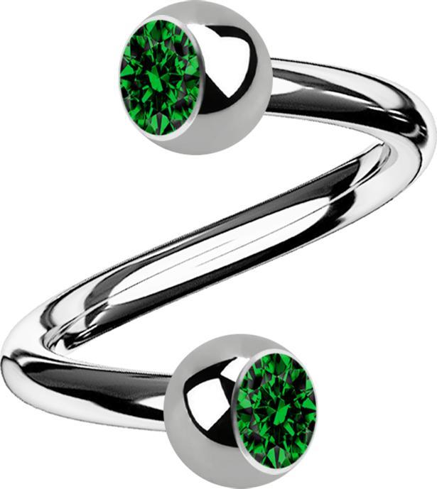 Produktbild Star Piercing Micro Spirale silber mit zwei Kugeln Kristall grün (ohne Messing, Titan)