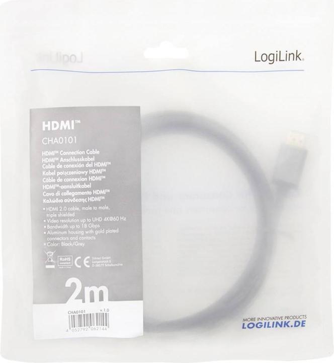 Image du produit LogiLink Câble HDMI haut débit avec Ethernet (2 m)