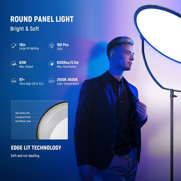 Produktbild Neewer GR18C RGB Side-Illuminated Round Panel Light (Videoleuchte)