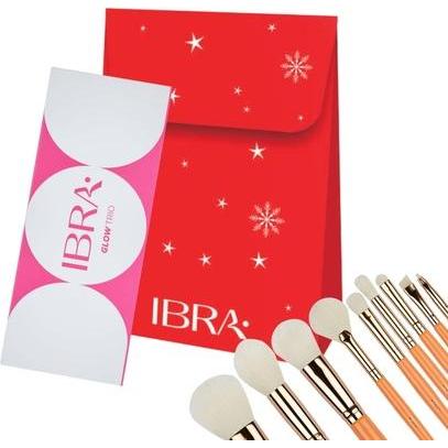 Ibra, Zubehör Make-up, Ibraset Makeup Pinsel Set 9 Stück mit Glow Trio Highlighter Palette und Geschenktasche