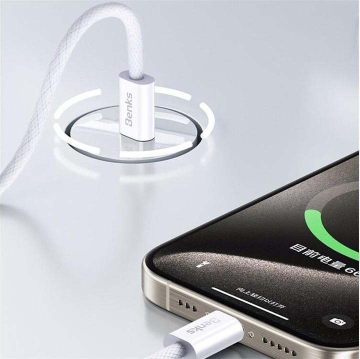 Actual product image Benks D46 braided Type-C to Lightning fast charging cable 2m - White (2 m, USB 1.1, 60 W)