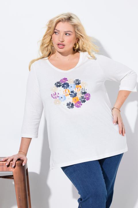 Produktbild Ulla Popken Shirt, Blüten, Classic, V-Ausschnitt, 3/4-Arm (50, 52)