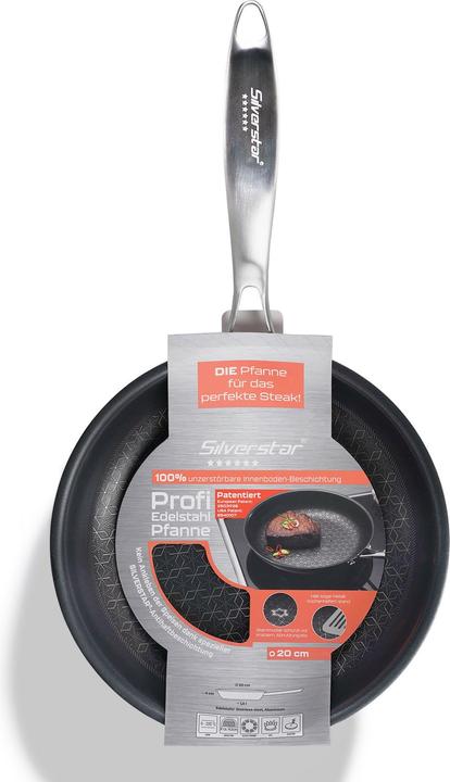 Produktbild Silverstar Edelstahlpfanne 20 cm mit Antihaftbeschichtung für Induktion und Backofen (Bratpfanne, Edelstahl)
