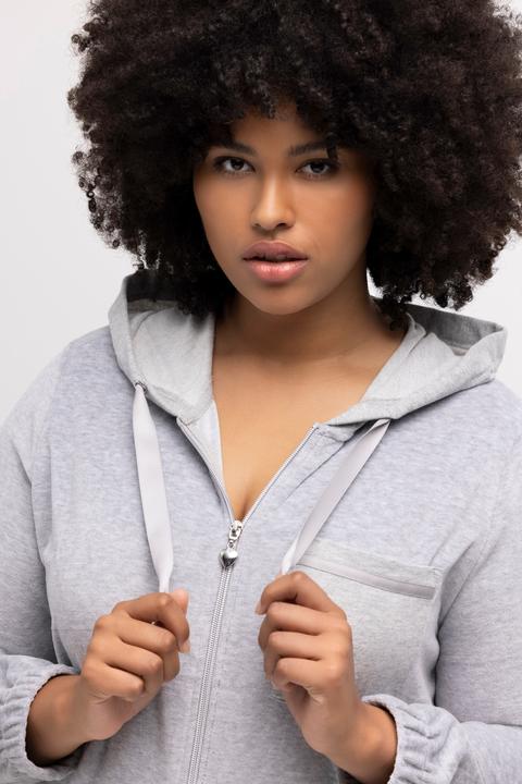 Produktbild Ulla Popken Loungewear-Jacke, Velourssamt, Sweat-Kapuze (46, 48)