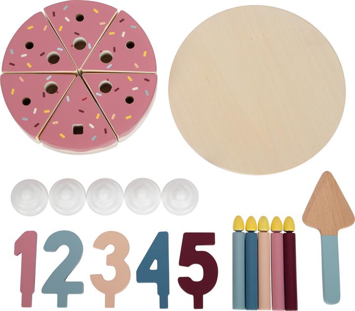 Actual product image small foot Slicable wooden birthday cake, 18 pieces.