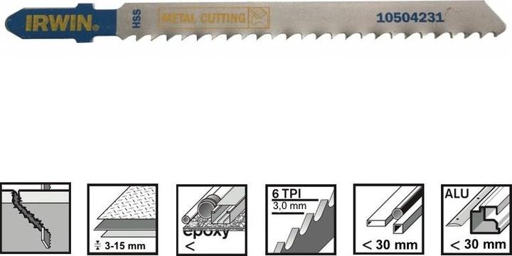 Productafbeelding Irwin T127D HSS decoupeerzaagblad 100 mm 8 TPI, 5 stuks voor metaal, T-as, 10504231