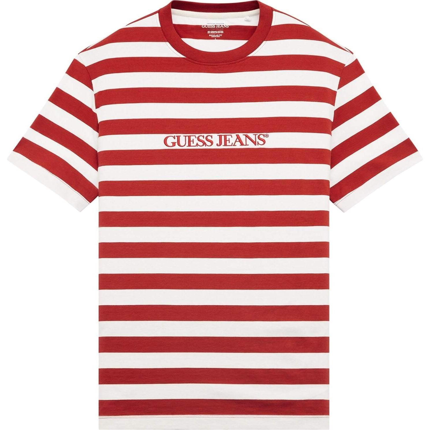 Guess, Herren, Shirt, gestreiftes t-shirt it logo, Rot, Weiss, (M)