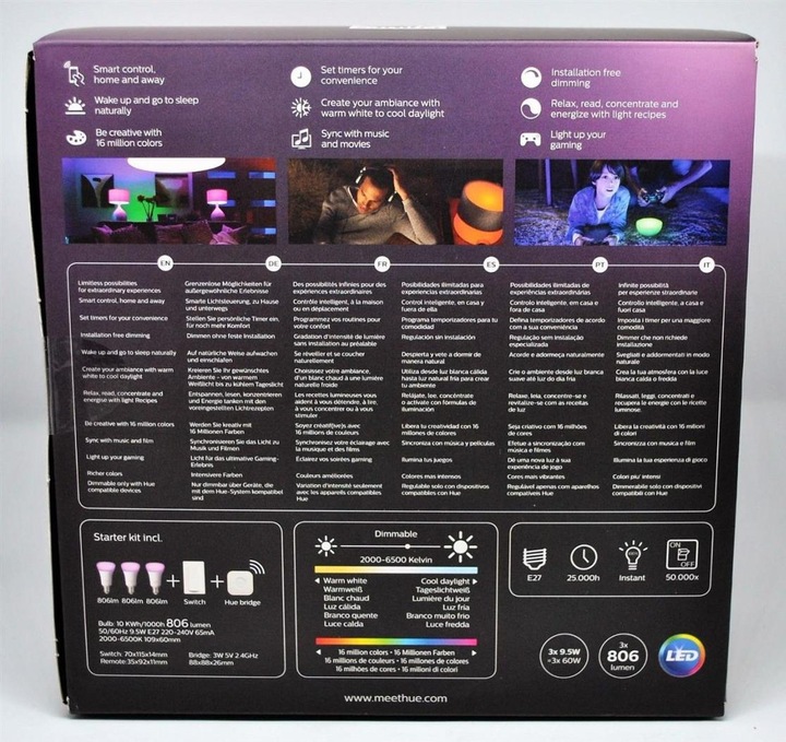 Produktbild Philips Hue White & Color Ambiance Starterset (E27, 10 W, 806 lm, 5 x, G)