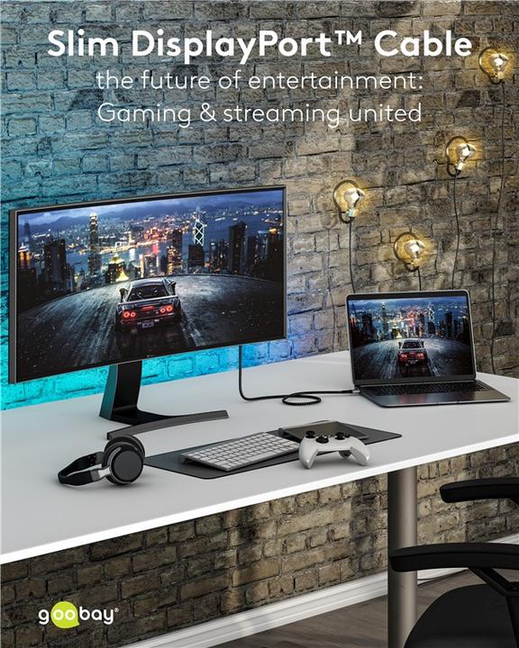 Produktbild Goobay Slim DisplayPort-Kabel 2.0/2.1, 40 Gbit/s (2 m)