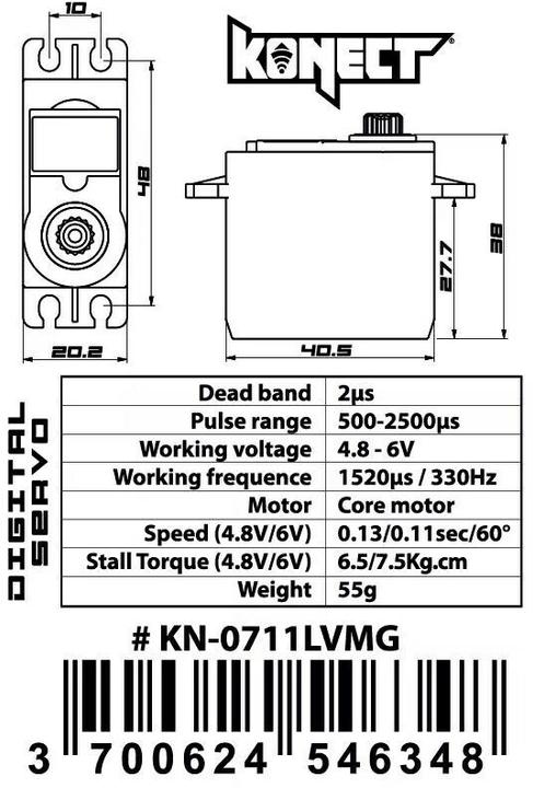 Nährwerte und Zutaten Konect Standard Servo 0711LVMG 7.5 kg, 0.11 s, Digital