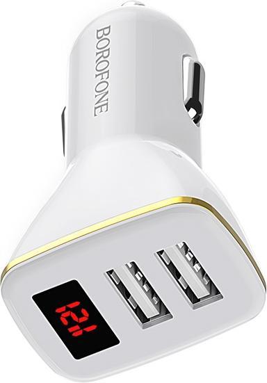 Produktbild Borofone - 2x USB-Autoladegerät mit LED-Anzeige, weiss