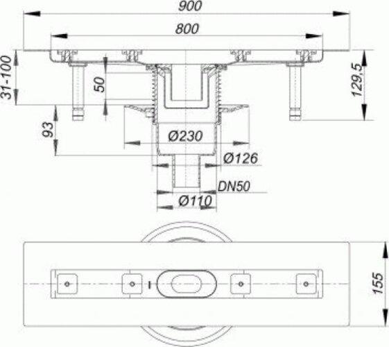 Actual product image Dallmer shower channel CeraLine vertical F 521637, 800mm, DN 50 height 110mm (800 mm)