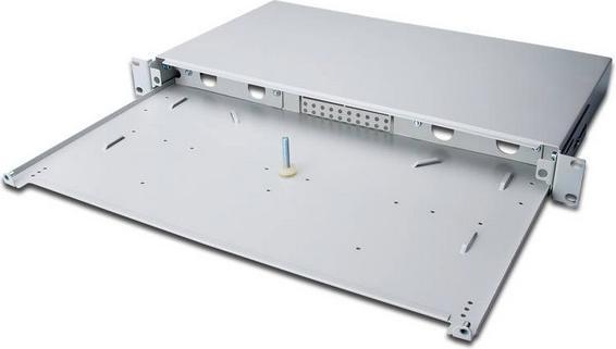 Produktbild Digitus Glasfaser-Spleissbox ausziehbar 1HE inkl. PG 16-Verschraubung und Montagematerial grau RAL 7035