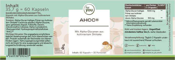 Nutritional values and ingredients For You Ahcc (60 pcs., Capsules, 35.70 g)