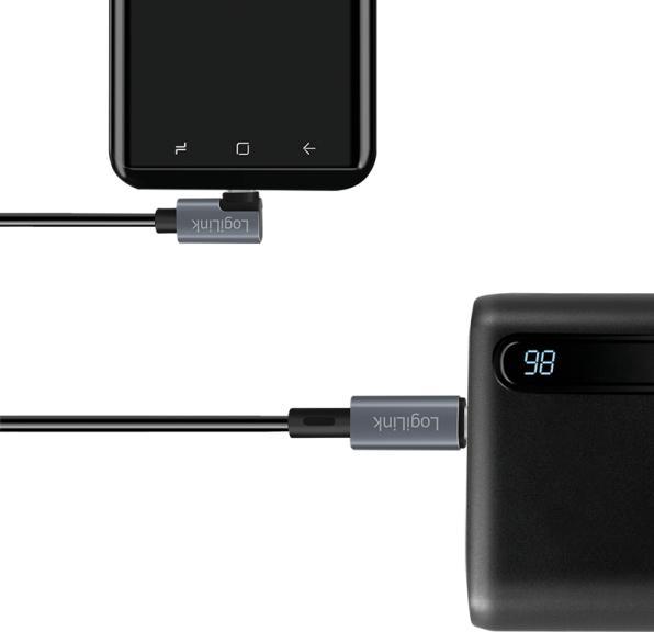 Produktbild LogiLink USB 2.0 Type-C-Kabel, C/M 90° zu USB-C/M, E-mark, PD, schwarz, 3 m (3 m, USB 2.0, 100 W)