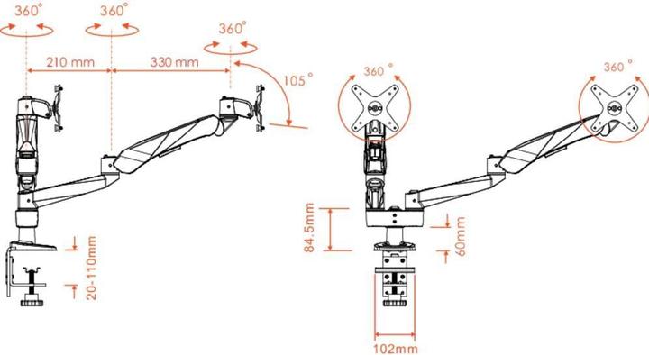 Produktbild SpeaKa Professional SuperFlex 2fach Monitorhalter, Tischmontage mit Gasdruck-Technik mit Grommet- und C-Klemme (Tisch, 27", 9 kg)