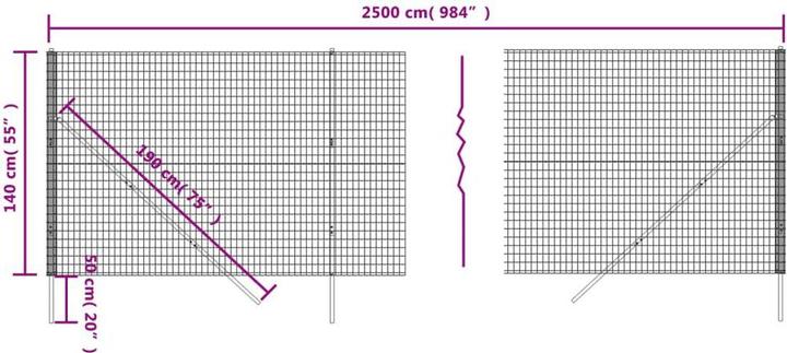 Actual product image vidaXL Maschendrahtzaun Anthrazit 1,4x25 m Verzinkter Stahl