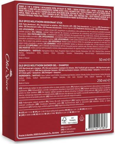 Nutritional values and ingredients Old Spice Set Wolfthorn (Stick, 250 ml)