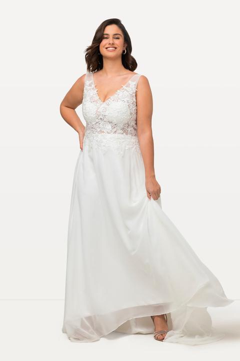 Produktbild Ulla Popken Brautkleid, A-Linie, Schleppe, V-Ausschnitt, ärmellos (48)