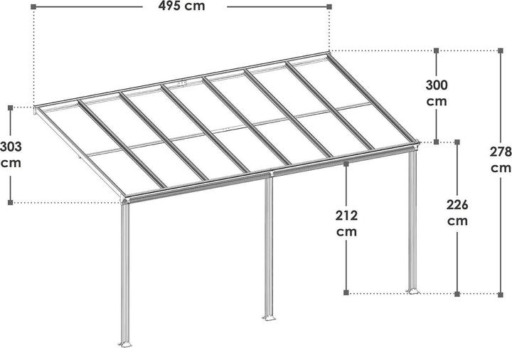 Image du produit Juskys Aluminium Terrassendach Borneo 4,9x3m mit Doppelsteg-Platten - Dunkelgrau