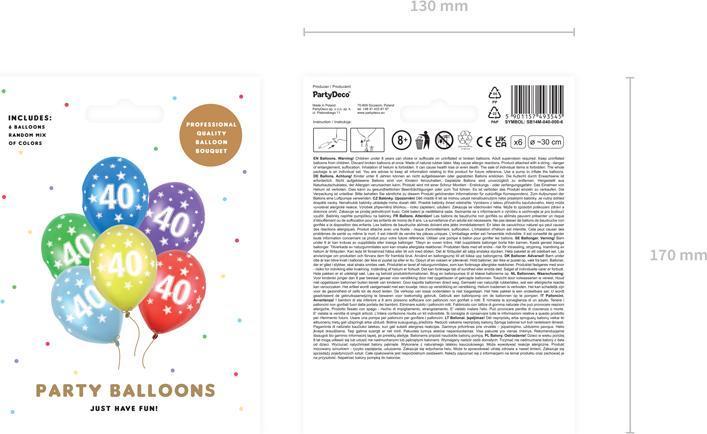 Produktbild Partydeco Balloons 30cm, 40th Birthday, Metallic Mix (1 pkt / 6 pc.) (6 x)