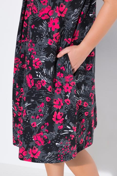 Image du produit Ulla Popken Robe midi en jersey coupe trapèze, avec décolleté en V et manches courtes (46, 48)
