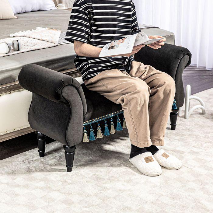 Actual product image Swisshandel24 Upholstered bench, storage space, armrest, wooden legs, vintage, velvet look, up to 150kg, 117x4 (40 cm)