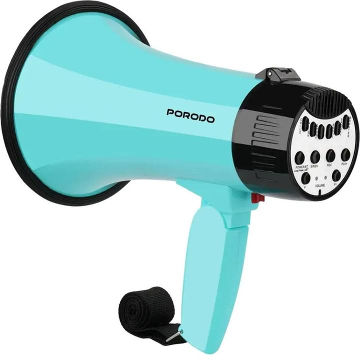Actual product image Porodo Lifestyle 30W Siren Bluetooth Recorder Megaphone with 6 Voice Modes - Sky Bl (Megaphone)