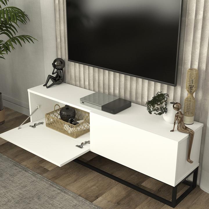 Produktbild En.Casa TV-Lowboard Nolven langes Gestell 135x32x47 cm Weiss (135 x 31.50 x 46.50 cm)