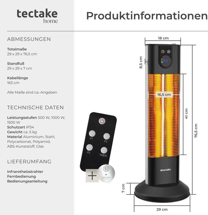 Produktbild tectake Infrarotheizstrahler Solaris Terra (1500 W)
