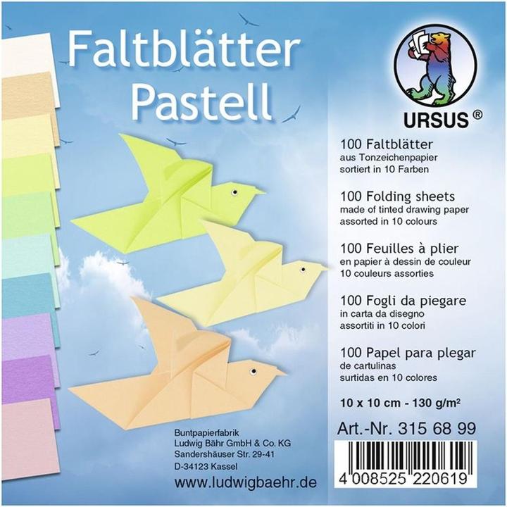 Image du produit Magni Ursus 3156899 - Dépliants pastel, env. 10 x 10 cm, 130 g/qm, 100 feuilles en 10 couleurs différentes (130 g/m², 1x)