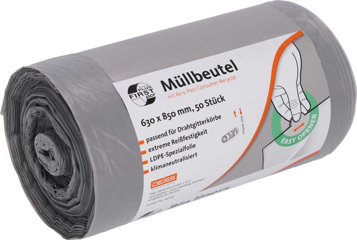 Produktbild Deiss Müllbeutel PCR First Plus 80l grau (50 x, 80 l)