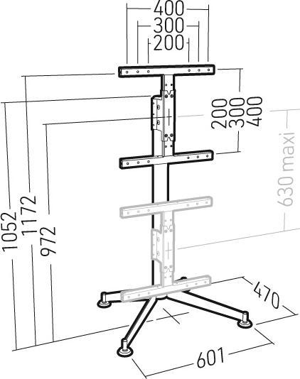 Actual product image Erard KANA 1200L mobile TV stand 30-55 inch, silver / black (30 kg, 30" - 55")