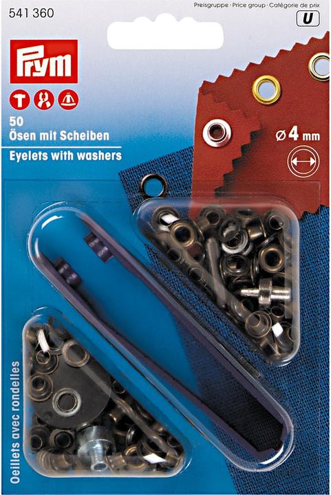 Produktbild Prym Ösen + Scheiben, altmessing 4 mm, Karte 50 Stk.
