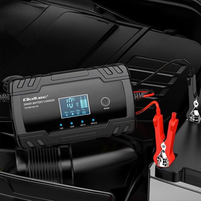 Produktbild Qoltec Mikroprozessor-Ladegerät 12V 8A 24V 4A LCD (12V, 24V, 8 A)