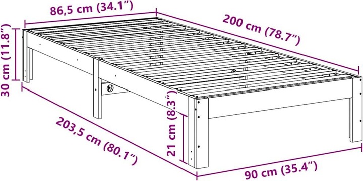 Image du produit VidaXL Lit en bois massif (90 x 200 cm)