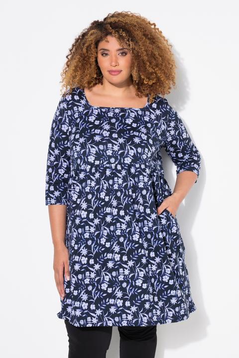Produktbild Ulla Popken Longshirt, Paisley, A-Linie, Carree-Ausschnitt, 3/4-Arm (58)