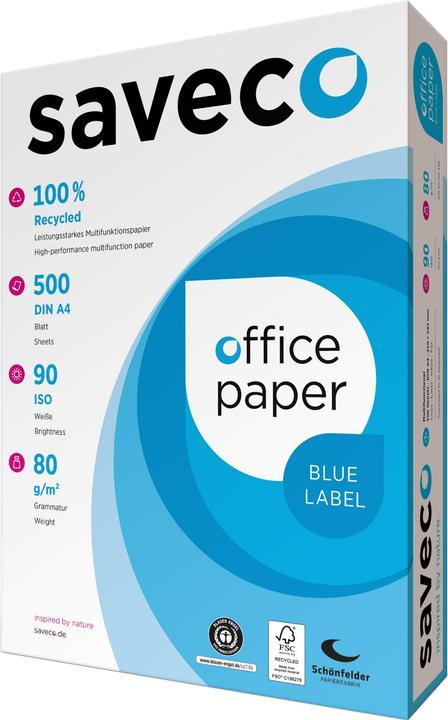 Actual product image Saveco Copy paper white A4 80g ISO 90 recycled paper Blue 500 sheets/pack. (80 g/m², 500 x, A4)