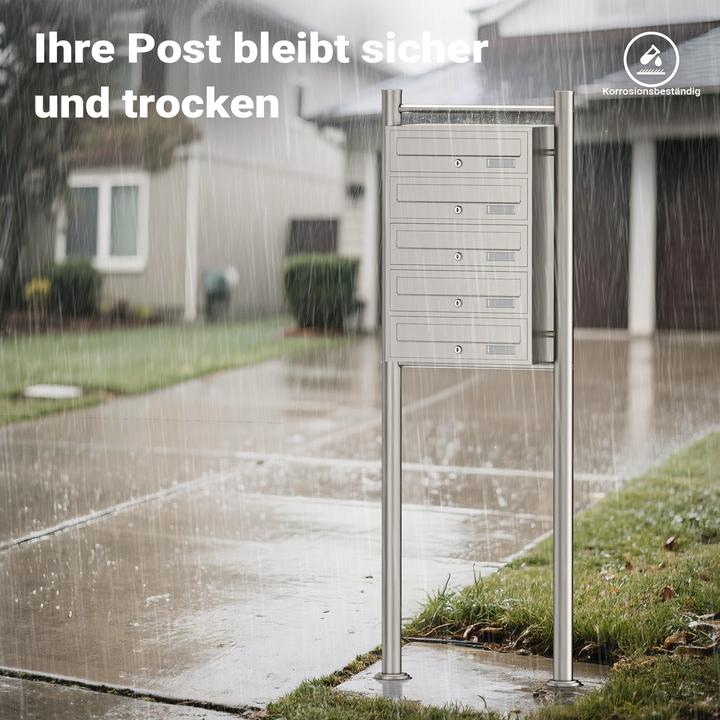 Produktbild Wiltec 5er Briefkastenanlage Edelstahl 513x270x1500mm Standbriefkasten Post