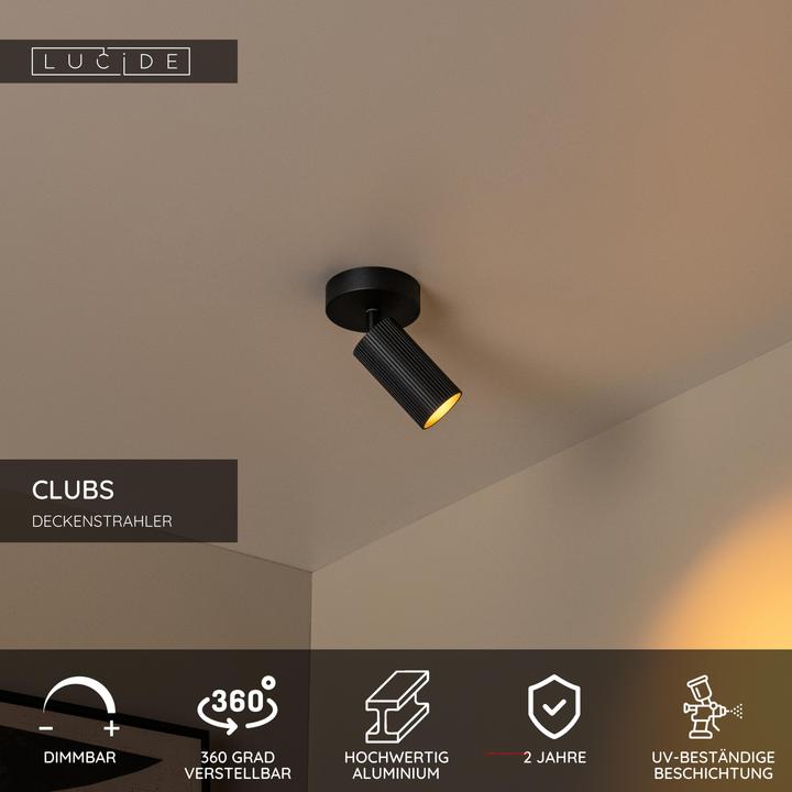Produktbild Lucide CLUBS - Deckenstrahler - 1xGU10 - Schwarz 09939/01/30 (GU10)