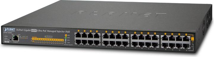 Planet Injector Hub 16-Port Gigabit 60W Ultra PoE Managed 600 Watts PoE Budget (802.3af (PoE), 802.3at (PoE+), 600 W)
