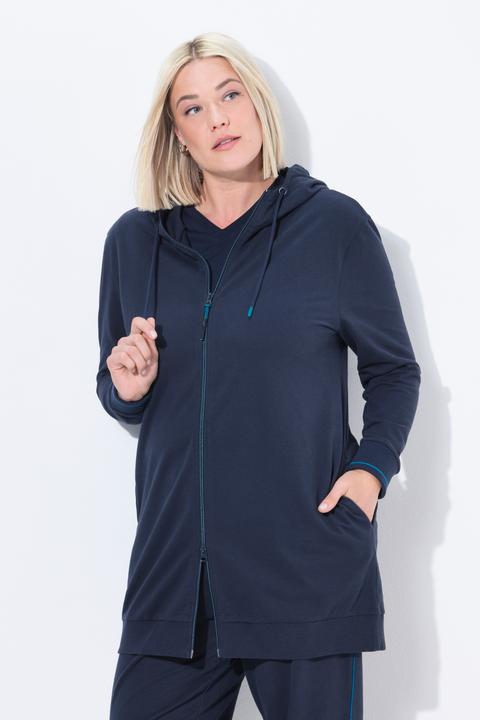 Image du produit Ulla Popken Veste oversize en molleton, passepoil fantaisie, capuche et fermeture à glissière à double sens (46, 48)