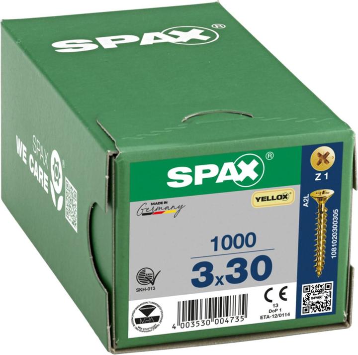 Produktbild Spax Senkkopf Bremsrippen Kreuzschlitz Z1 Vollgewinde Yellox (1000 Schrauben pro Stück)